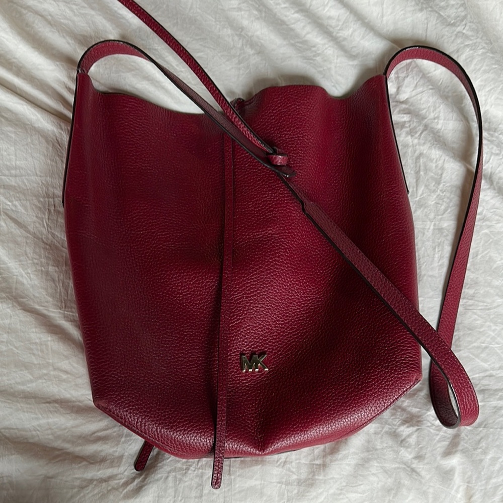 Michael Kors Burgundy Leather Bucket Bag